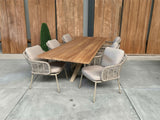 Bentley 260cm oud teak | Boomstam | Matrix poot  Beige | Luna dining stoel beige | dining tuinset 7-dlg