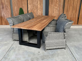 Bentley 260cm oud teak | Boomstam | U poot  zwart | Bretagne verstelbaar as grijs | dining tuinset 7-dlg
