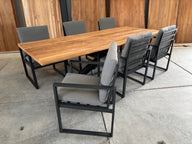 Bentley 260cm oud teak | boomschors | Nayan alu antraciet | dining tuinset 7-dlg