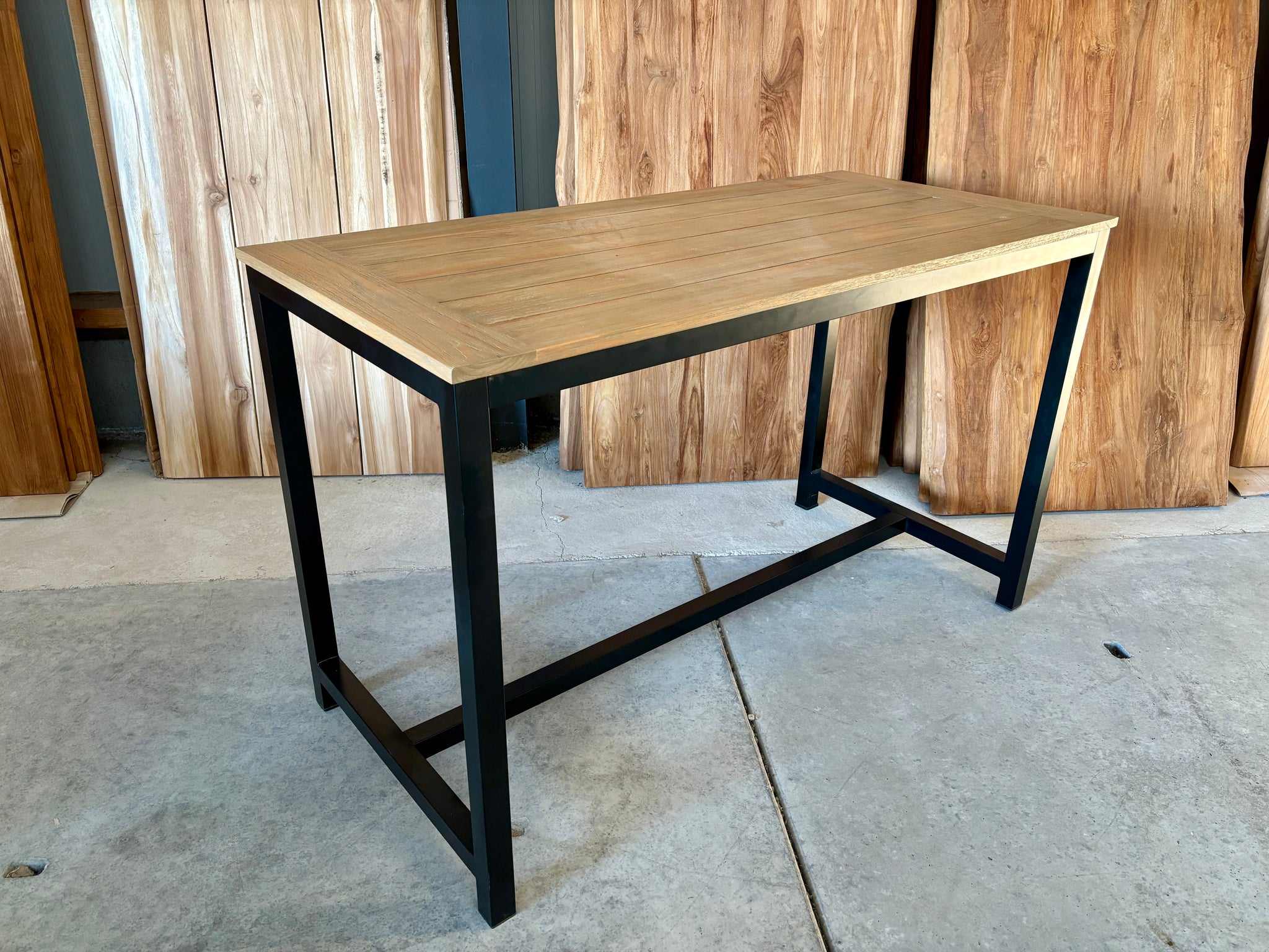 Elba bartafel 160cm | teak vergrijst | zwart frame