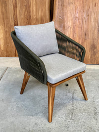 Windsor 180cm oud teak | Marisol dining stoel olijfgroen | dining tuinset 5-dlg