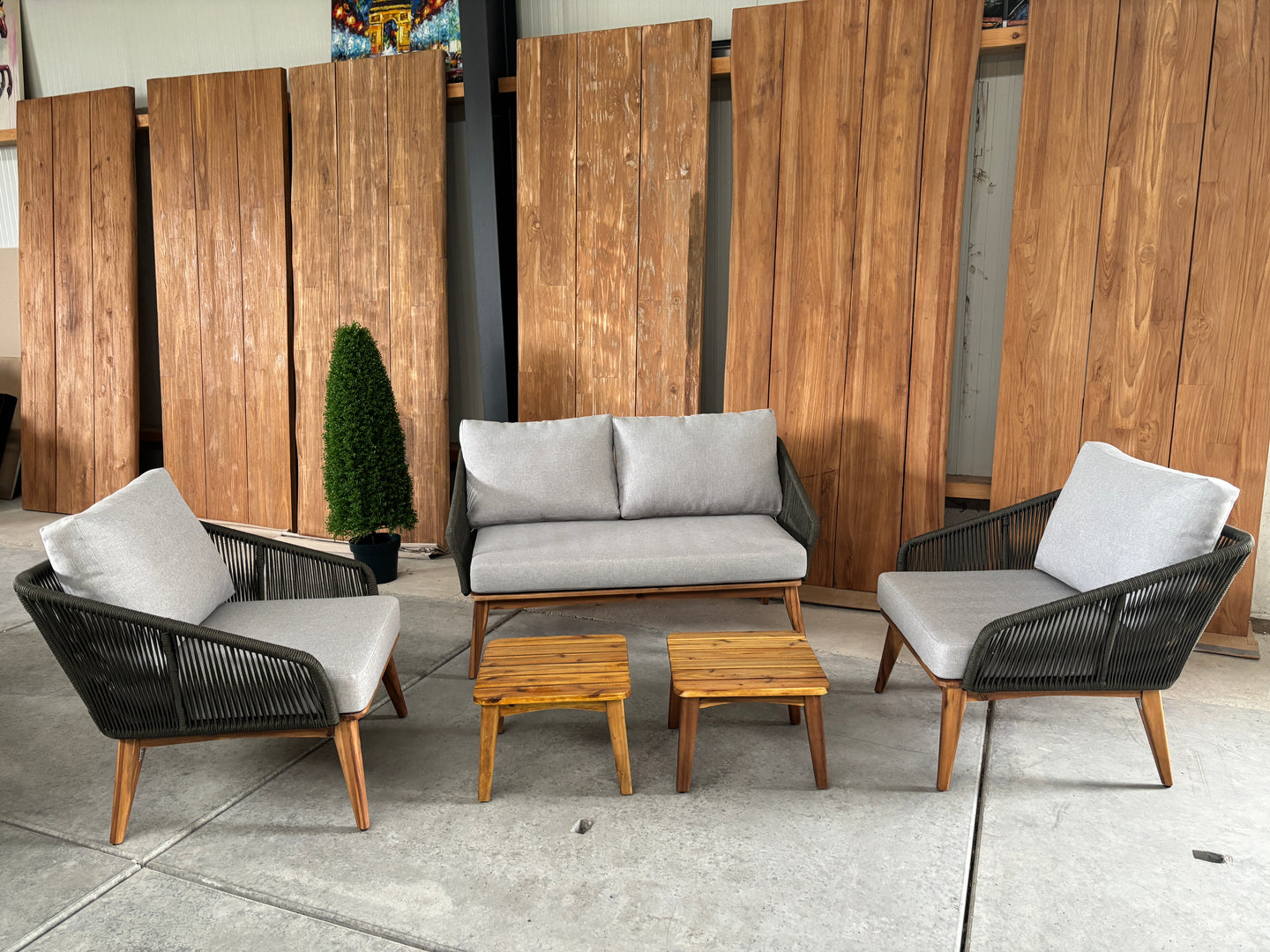 Marisol loungeset | teaklook | rope olijfgroen