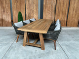 Muiderslot tuintafel 260 | gerecycled teak | Marisol dining stoel olijfgroen | dining tuinset 7-dlg
