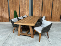 Muiderslot tuintafel 260 | gerecycled teak | Marisol dining stoel olijfgroen | dining tuinset 7-dlg