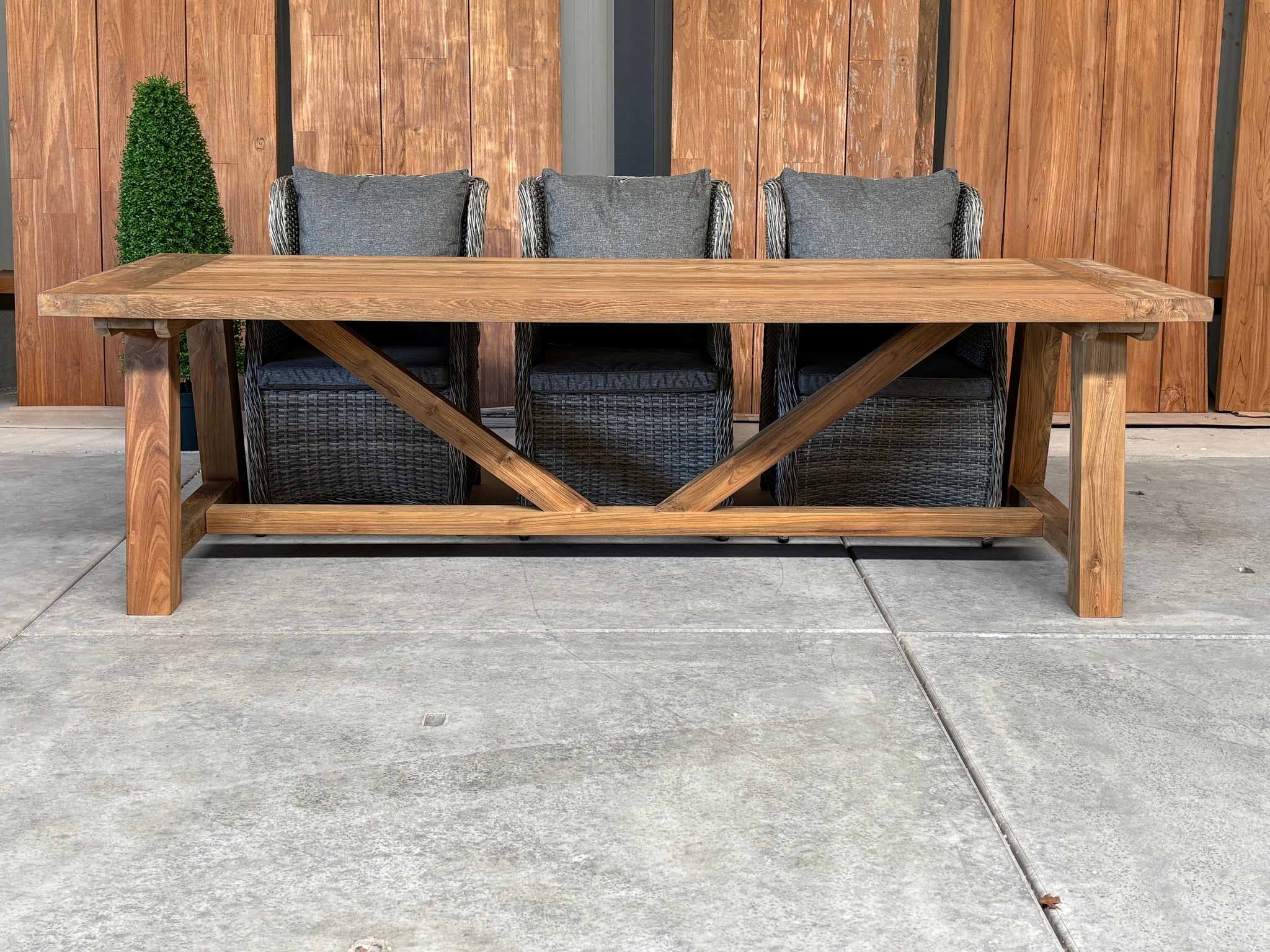 Muiderslot tuintafel 260 | gerecycled teak | Bretagne dining verstelbaar as grijs | dining tuinset 7-dlg