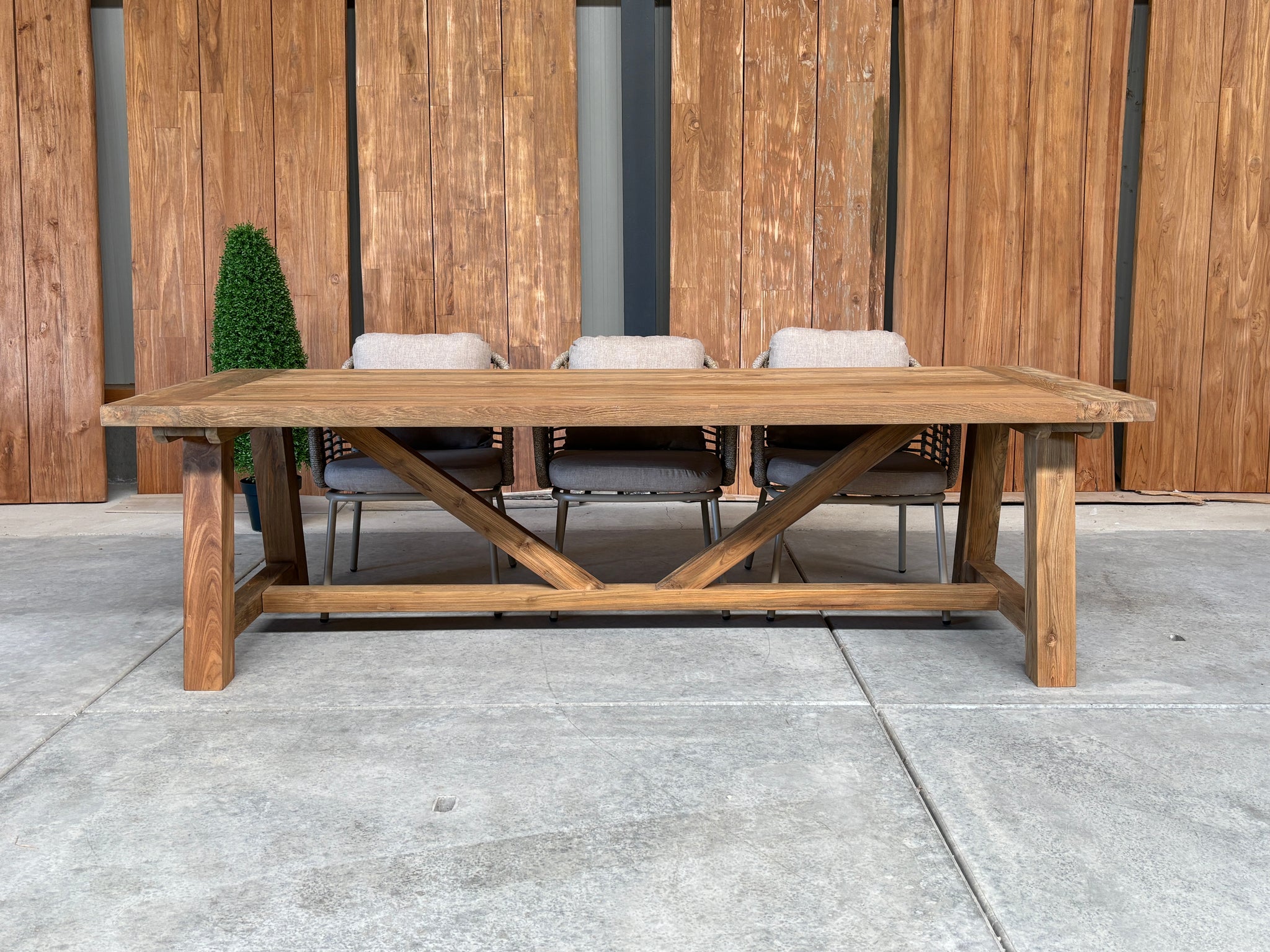 Muiderslot tuintafel 260 | gerecycled teak | Luna dining stoel beige | dining tuinset 7-dlg