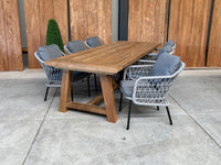 Muiderslot tuintafel 260 | gerecycled teak | Nova dining stoel lichtgrijs | dining tuinset 7-dlg