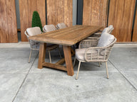 Muiderslot tuintafel 260 | gerecycled teak | Luna dining stoel beige | dining tuinset 7-dlg