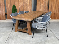 Muiderslot tuintafel 260 | gerecycled teak | Luna dining stoel lichtgrijs | dining tuinset 7-dlg