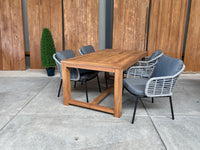 Windsor 180cm oud teak | Luna dining stoel rope licht grijs | dining tuinset 5-dlg