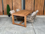 Windsor 180cm oud teak | Luna dining stoel rope beige | dining tuinset 5-dlg