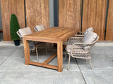 Windsor 180cm oud teak | Nova dining stoel rope beige | dining tuinset 5-dlg