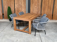 Windsor 180cm oud teak | Nova dining stoel rope licht grijs | dining tuinset 5-dlg