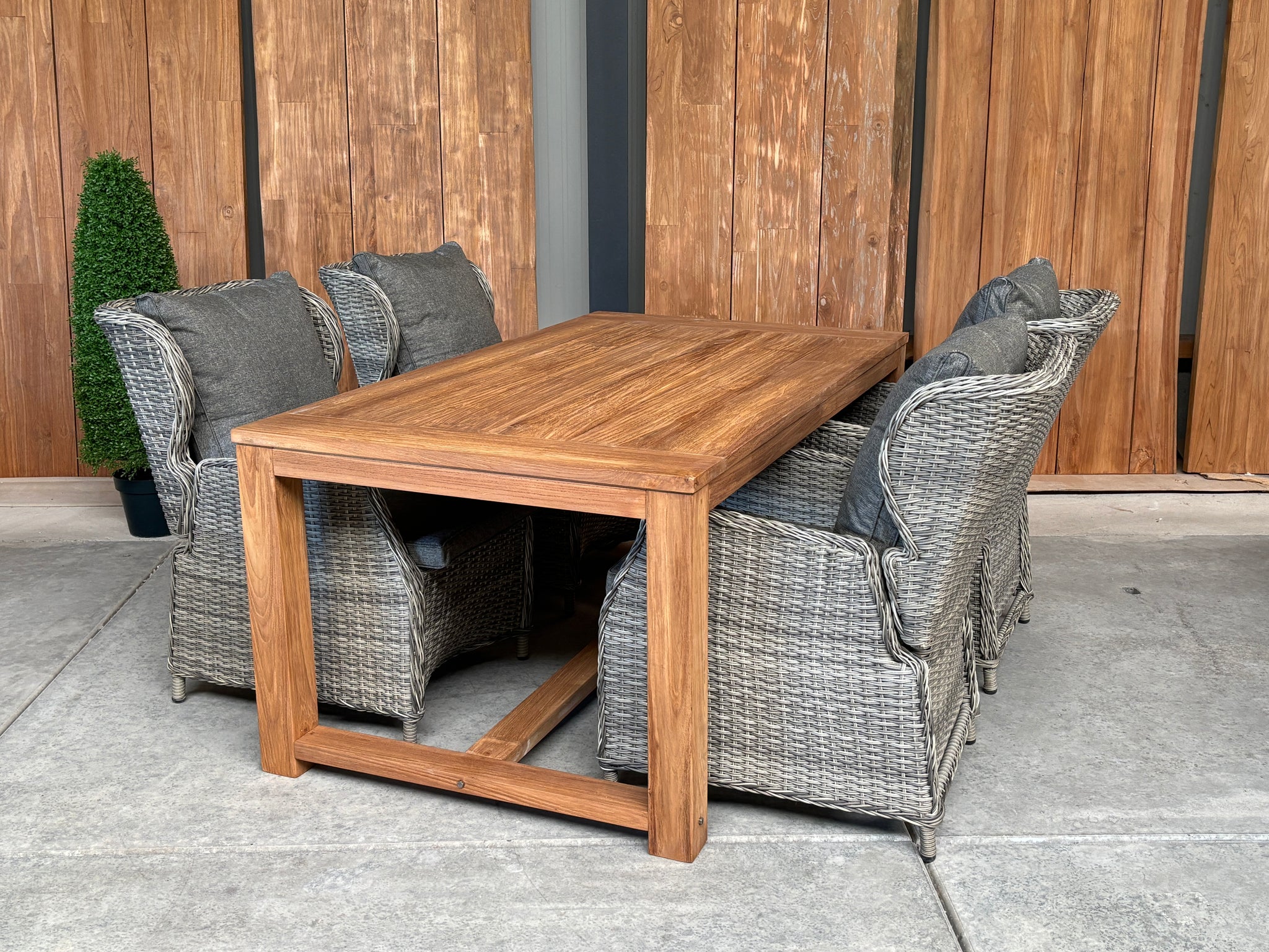 Windsor 180cm oud teak |Bretagne dining verstelbaar as grijs| dining tuinset 5-dlg