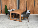 Windsor 180cm oud teak | Marisol dining stoel olijfgroen | dining tuinset 5-dlg