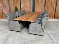 Bentley 260cm oud teak | Boomstam | Matrix poot  zwart | Bretagne verstelbaar as grijs | dining tuinset 7-dlg