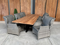 Bentley 260cm oud teak | Boomstam | Matrix poot  zwart | Bretagne verstelbaar as grijs | dining tuinset 7-dlg