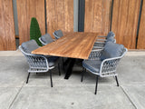 Bentley 260cm oud teak | Boomstam | Matrix poot  zwart | Nova dining stoel lichtgrijs | dining tuinset 7-dlg