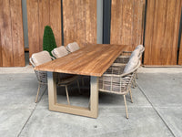 Bentley 260cm oud teak | Boomstam | U poot  Beige | Luna dining stoel beige | dining tuinset 7-dlg
