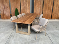 Bentley 260cm oud teak | Boomstam | U poot  Beige | Luna dining stoel beige | dining tuinset 7-dlg