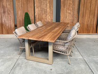 Bentley 260cm oud teak | Boomstam | U poot beige | Nova dining stoel beige | dining tuinset 7-dlg