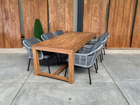 Windsor 240cm oud teak | Luna dining stoel rope licht grijs | dining tuinset 7-dlg