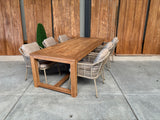 Windsor 240cm oud teak | Luna dining stoel rope beige | dining tuinset 7-dlg