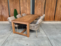 Windsor 240cm oud teak | Luna dining stoel rope beige | dining tuinset 7-dlg