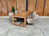 Windsor 240cm oud teak | Luna dining stoel rope beige | dining tuinset 7-dlg