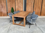 Windsor 240cm oud teak | Nova dining stoel rope licht grijs | dining tuinset 7-dlg