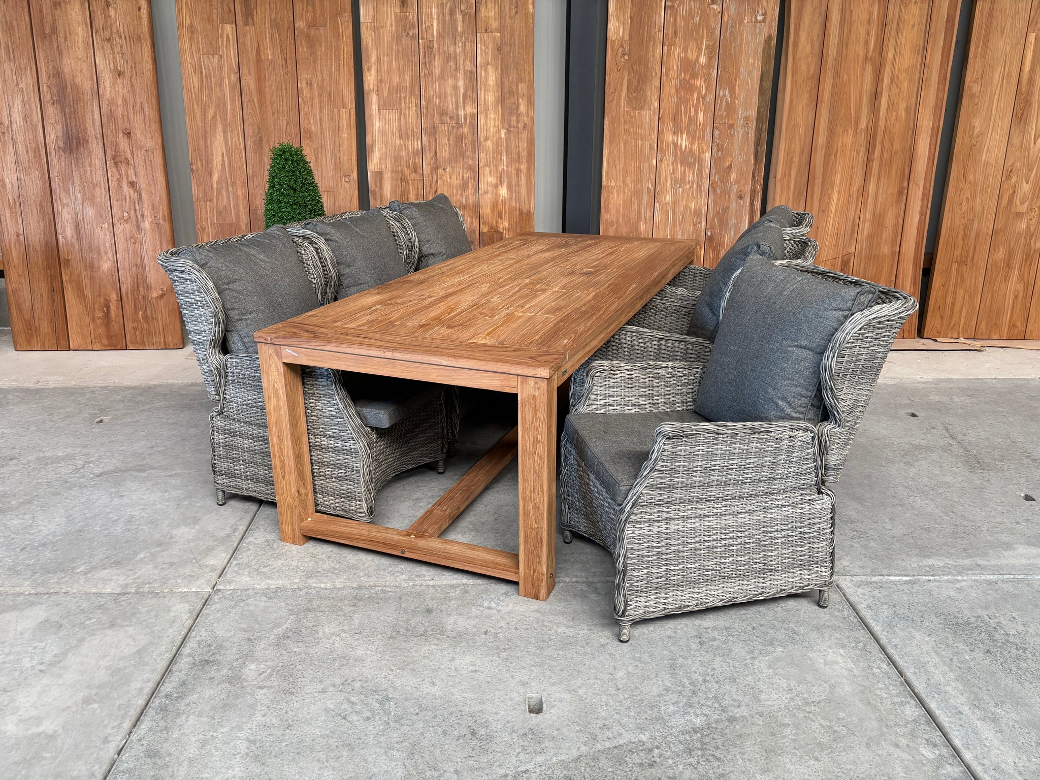 Windsor 240cm oud teak |Bretagne dining verstelbaar as grijs| dining tuinset 7-dlg