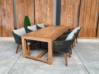 Windsor 240cm oud teak | Marisol dining stoel olijfgroen | dining tuinset 7-dlg