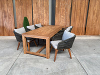 Windsor 240cm oud teak | Marisol dining stoel olijfgroen | dining tuinset 7-dlg