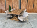 Slot Loevestein tuintafel 260 | gerecycled teak | Luna dining stoel beige | dining tuinset 7-dlg