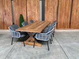 Slot Loevestein tuintafel 260 | gerecycled teak | Luna dining stoel lichtgrijs | dining tuinset 7-dlg
