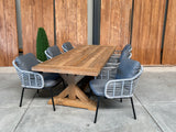 Slot Loevestein tuintafel 260 | gerecycled teak | Luna dining stoel lichtgrijs | dining tuinset 7-dlg