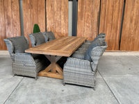 Slot Loevestein tuintafel 260 | gerecycled teak | Bretagne dining verstelbaar as grijs | dining tuinset 7-dlg