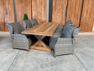 Slot Loevestein tuintafel 260 | gerecycled teak | Bretagne dining verstelbaar as grijs | dining tuinset 7-dlg