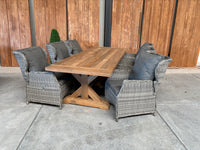 Slot Loevestein tuintafel 260 | gerecycled teak | Bretagne dining verstelbaar as grijs | dining tuinset 7-dlg