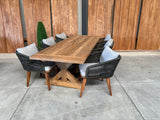 Slot Loevestein tuintafel 260 | gerecycled teak | Marisol dining stoel olijfgroen | dining tuinset 7-dlg