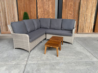 Lena lounge corner | wicker lichtgrijs |  2 teak look koffie tafels