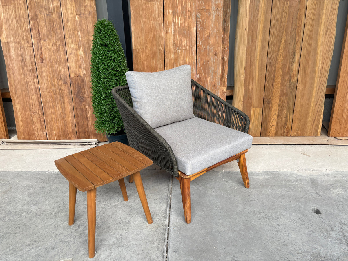 Marisol lounge fauteuil | teaklook | rope olijfgroen