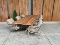 Bentley 260cm oud teak | Boomstam | Matrix poot  Beige | Nova dining stoel beige | dining tuinset 7-dlg
