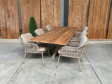 Bentley 260cm oud teak | Boomstam | Matrix poot  Beige | Luna dining stoel beige | dining tuinset 7-dlg