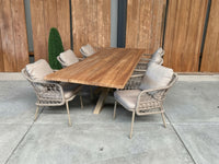 Bentley 260cm oud teak | Boomstam | Matrix poot  Beige | Nova dining stoel beige | dining tuinset 7-dlg