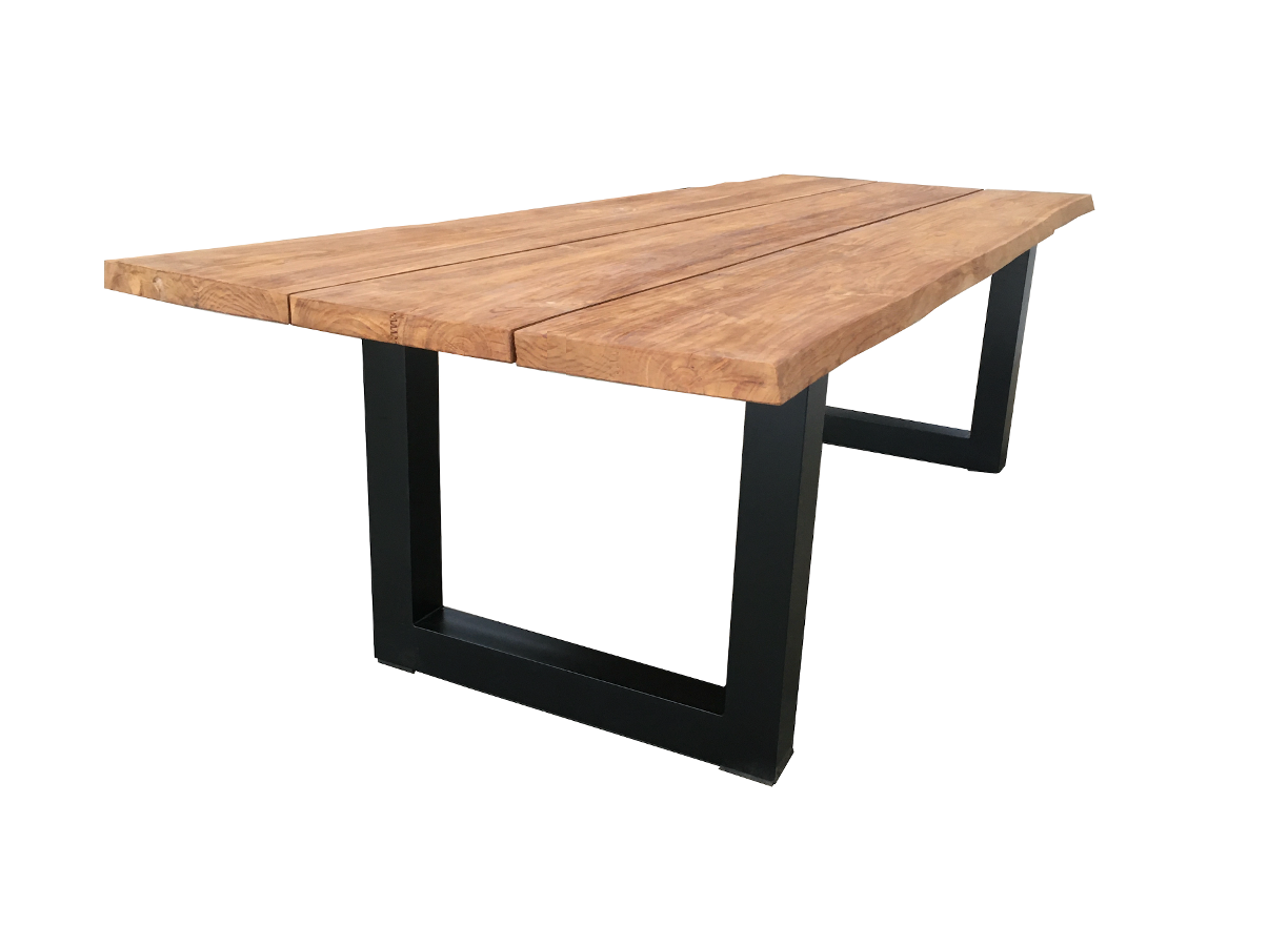 Bentley tuintafel 300cm | oud teak boomschors | U poot zwart