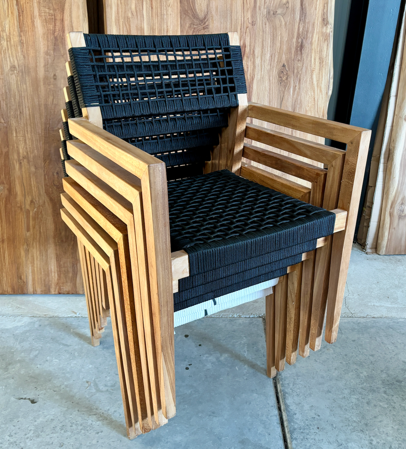 Dani dining tuinstoel stapelbaar |  teak rope zwart | afname per 6st